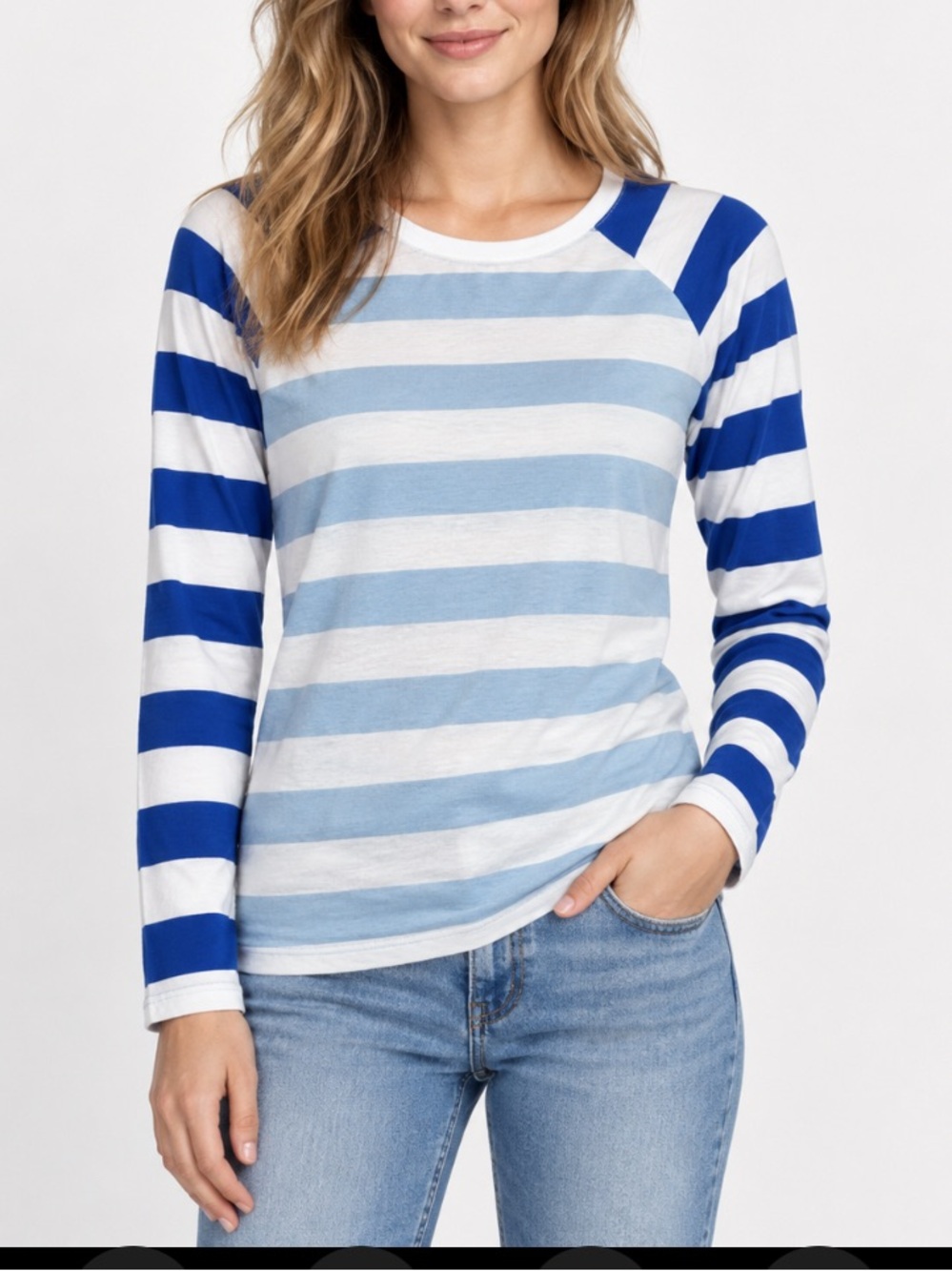 Boden Blue & White Striped Long-Sleeve Crew Tee